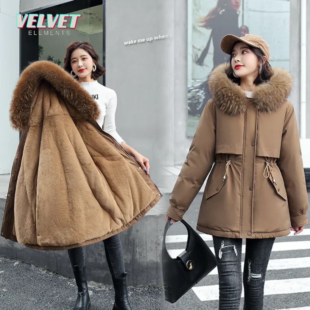 

V&E Brand 2023 Winter Jacket Women Parka Long Coat Liner Hooded Parkas with Fur Collar Warm Snow Wear Padded Clothes Gift