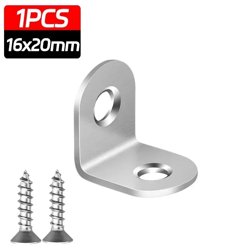 90 Degree L Joint Brackets Stainless Steel Angle Connectors Corner Brace Furniture Wood Shelf Door Cabinet Fastener with Screws
