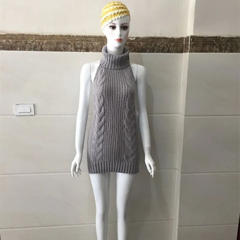 

2022 Women's T-shirt Spring Autumn New Sexy Japanese Medium And Long Back Sleeveless Lace Up Long Vest Lady Knitted Vest Gray