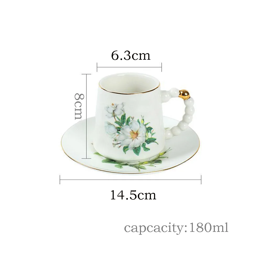 빈티지 세라믹 컵 & 소서 세트(스푼 포함) - 홈 장 180ml 프렌치 꽃무늬 도자기 티 세트