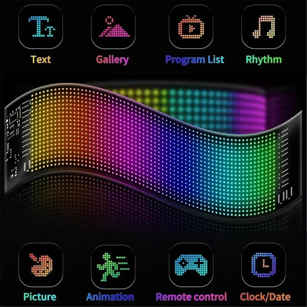 2 in 1 LED Matrix Pixel Panel Display Screen Flexible RGB Car Graffiti Scrolling Text Animation Shop Reminder Light Bluetooth