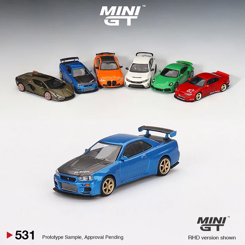 

MINI GT 1:64 Model Car Skyline GT-R (R34) Top Secret Bayside Blue # 531 LHD