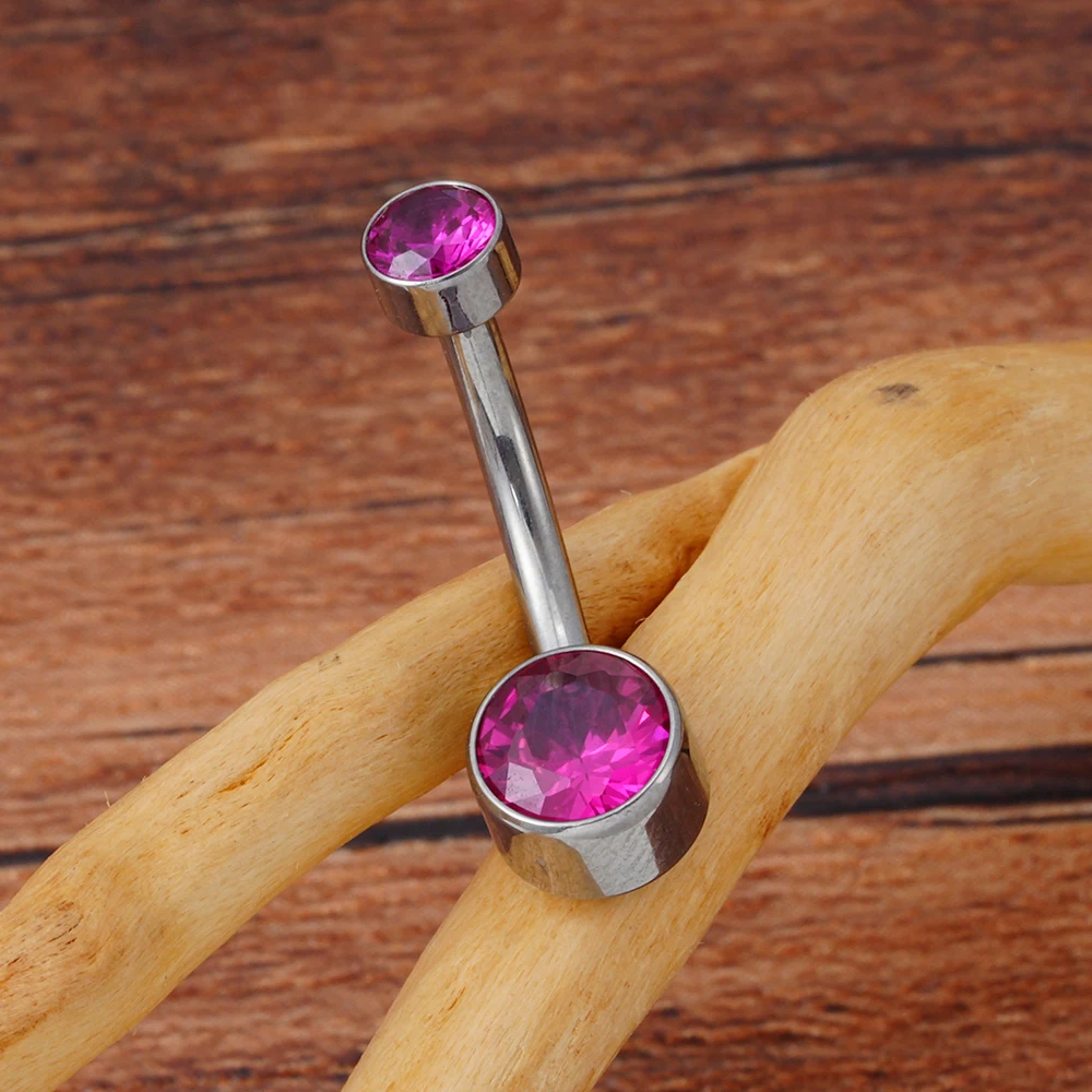 Belly Button Rings Right Grand ASTM F136 Titanium 10mm 12mm with Round CZ Internally Threaded Navel Rings Belly Bars