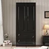 70" Wooden Wardrobe Closet with 2 Doors Drawer, Versatile Clothing Storage Cabinets with Hanging Rod, Black Children's Wardrobes 3