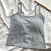 Women's Solid Color Spaghetti Straps Sleeveless Slim Camisole with Chest Pad Summer Wear Outside Female Short Tops Vests - Image 6