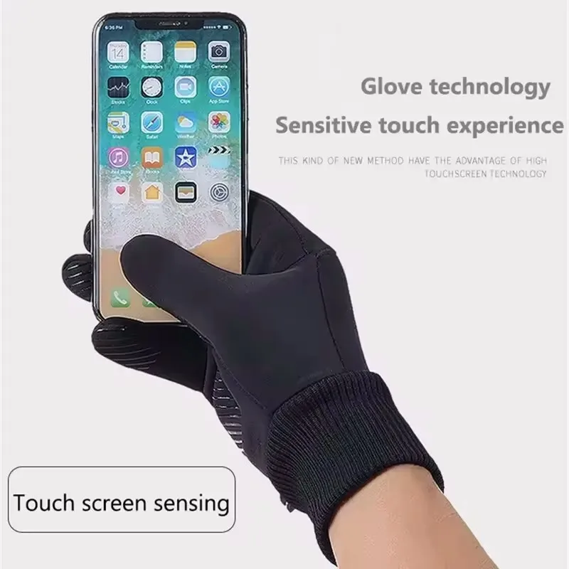 Black Winter Warm Full Fingers Waterproof Cycling Outdoor Sports Running Motorcycle Ski Touch Screen Fleece Gloves 3