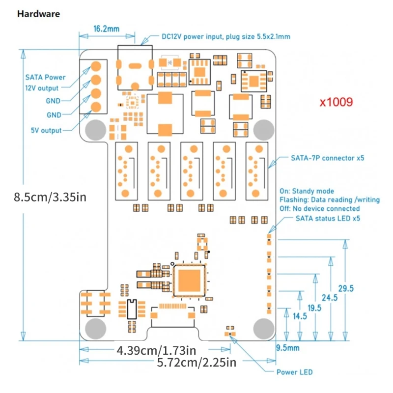 X1009 PCIe Expansion Board For RPi 5 5B With 5 Port Expanded Adapter