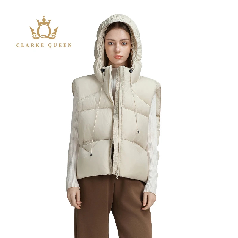 CLARKE QUEEN 90% White Duck Down Jacket Sleeveless Down Vest Woman Winter Light Weight Warm Coat Puffer Casual Gilet Puffer