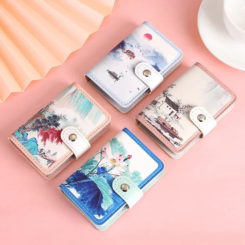 New Retro Floral Oil Painting Hasp Cards Bag Women Multi Cards Slots Credit Card Holder ID Card Holder Badge Covers