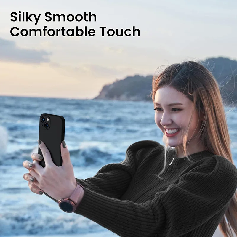 Black Shockproof Soft Phone Case with Tempered Glass Protective Cover