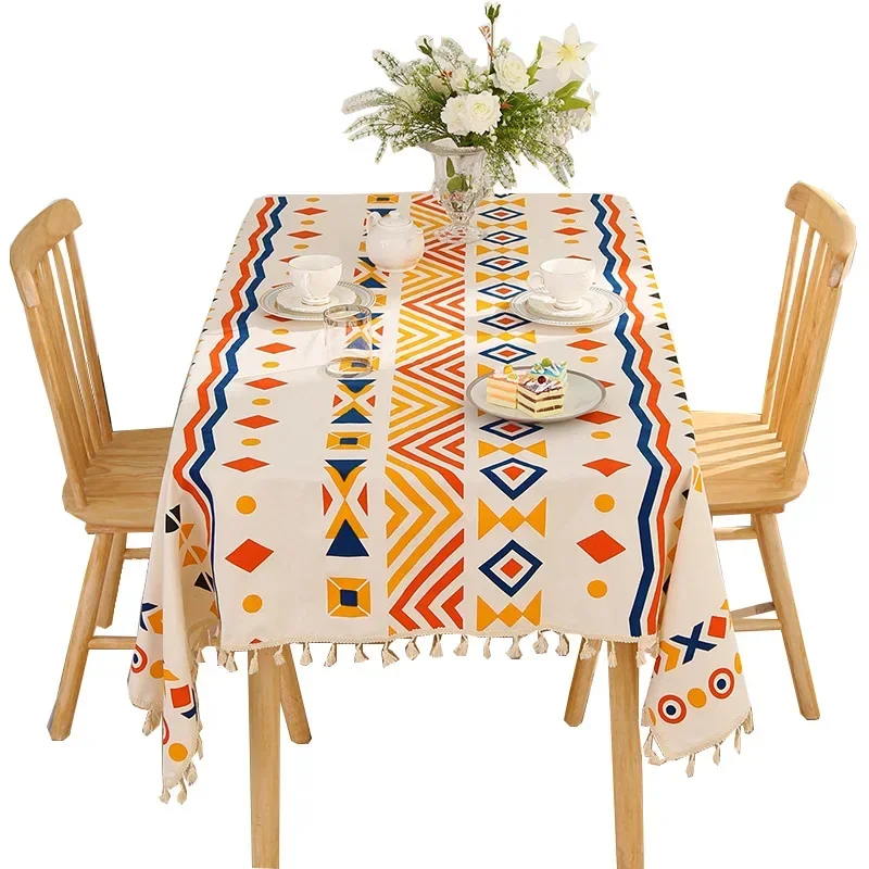 

Bohemian geometric tablecloth, cotton linen, waterproof and washable table cloth, outdoor travel, camping, picnic mat, home text