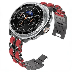 Stylish Metal & Leather Strap Fashion Wristband - Watch Ultra 2025 (Black red)