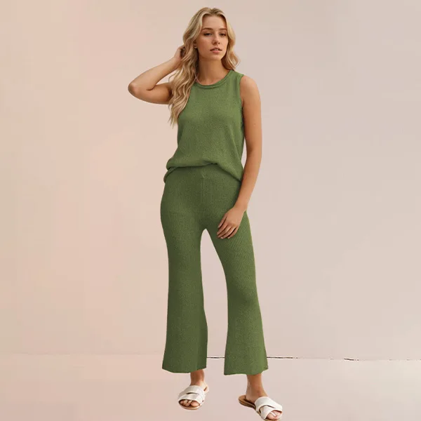 New Solid Color Knitted Leisure Suit Simple Vest Cover Two-piece Female