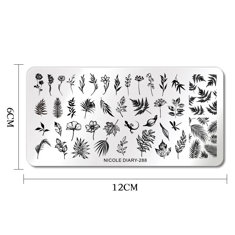 Nail Stamping Plates NICOLE DIARY Flower Leaves Leaf Floral Butterfly Line Printing Stencil Templates Art Tools