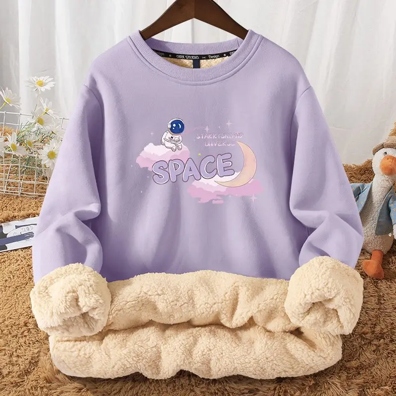 

Women Cute Printed Fleece Warm Sweatshirts Korean Lambswool Thicken Sweatshirts Winter Loose Casual Hoodies Y2k Kpop Tops 후드티