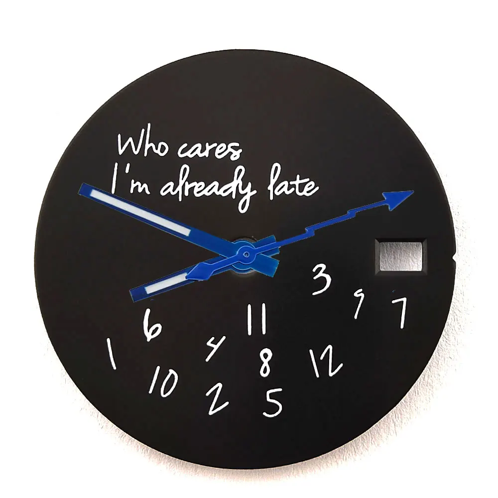 Whimsical White & Black 'Who Cares, I'm Already Late' Watch Dial