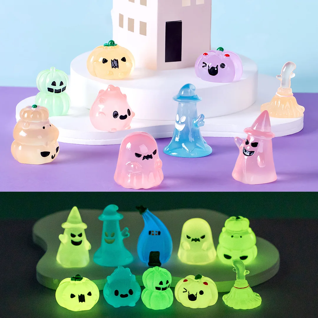 

6Pcs Cute Luminous Decorative Figurines Halloween Mini Ghost Pumpkin Halloween DIY Desk Decor Craft Home Decoration Accessories