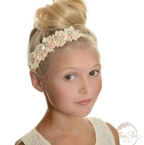 

Lovely Baby Girls Satin Flower Headband Best Birthday Party Gift Floral Hair Band Fashion Accessories Photography Prop
