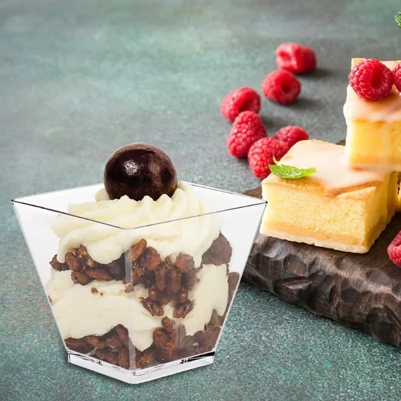 25/50/100PCS Transparent Ladder Shaped Cups Dessert Cups Pudding Fruit Ice Cream Camp Birthday Party Plastic Food Container BEST SELLERS