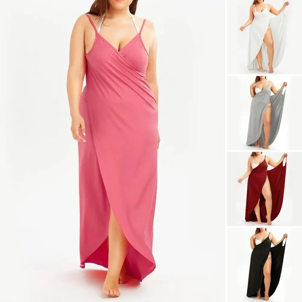 

Женская накидка на купальник с регулируемыми бретельками, пляжное платье без рукавов, однотонное солнцезащитное платье с открытой спиной