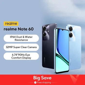 Realme-Smartphone Note 60, appareil photo 32MP, 6.74 en effet, écran 90Hz, batterie 5000mAh, 128 Go, IP64, puce Octa-Core injuste, en stock 1