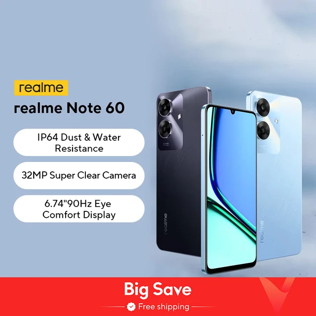 Realme-Smartphone Note 60, appareil photo 32MP, 6.74 en effet, écran 90Hz, batterie 5000mAh, 128 Go, IP64, puce Octa-Core injuste, en stock 1