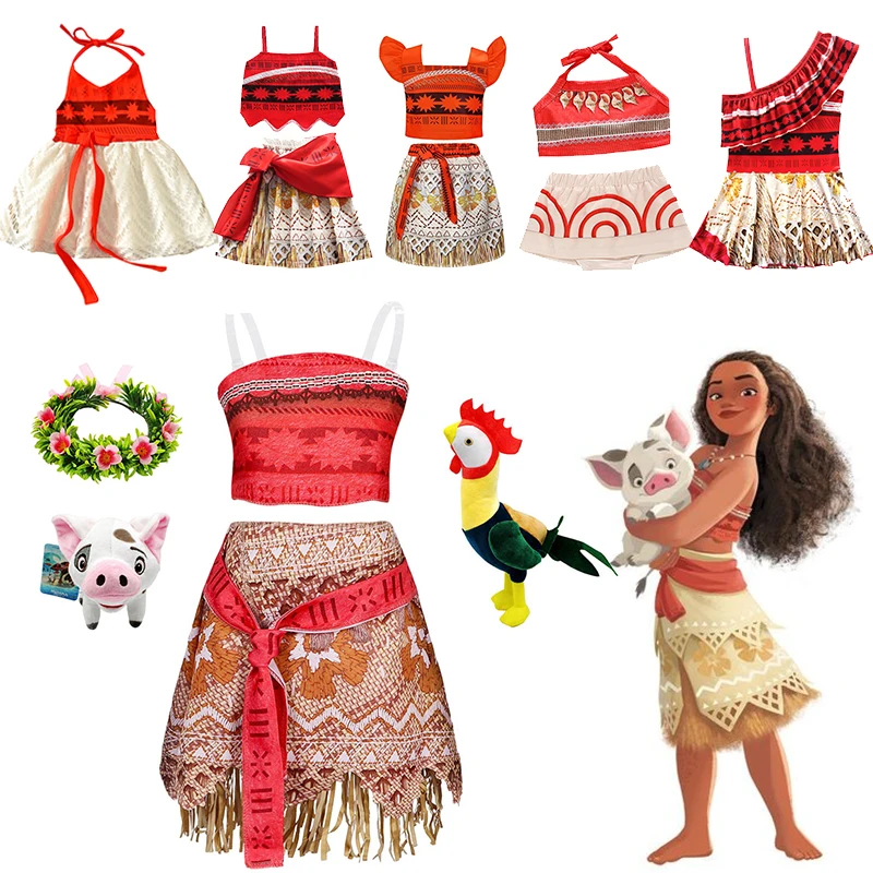 Disfraz Vaiana Para Niña: Vestido Moana Con Collar, Corona Y Pasador De Flores – Traje Princesa Para Disfraz Vaiana Para Niña: Vestido Moana Con Collar, Corona Y Pasador De Flores – Traje Princesa Para
