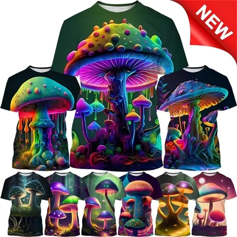 

3D Printing T Shirts Plant Pattern Mushroom Round Neck Short Sleeve Forest Fashion Casual Unisex Tops Shirt High Quality T-shirt