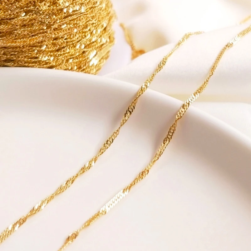 1Meter 14K Gold Plated Copper Chains Water Wave Bulk Necklace Chain