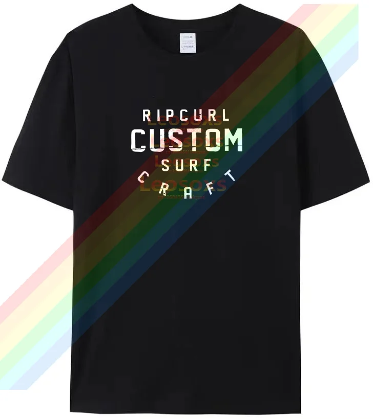 

[TEW] Summer men's simple black cotton rip Leosoxs T-shirt curl casual printed breathable women's short sleeves