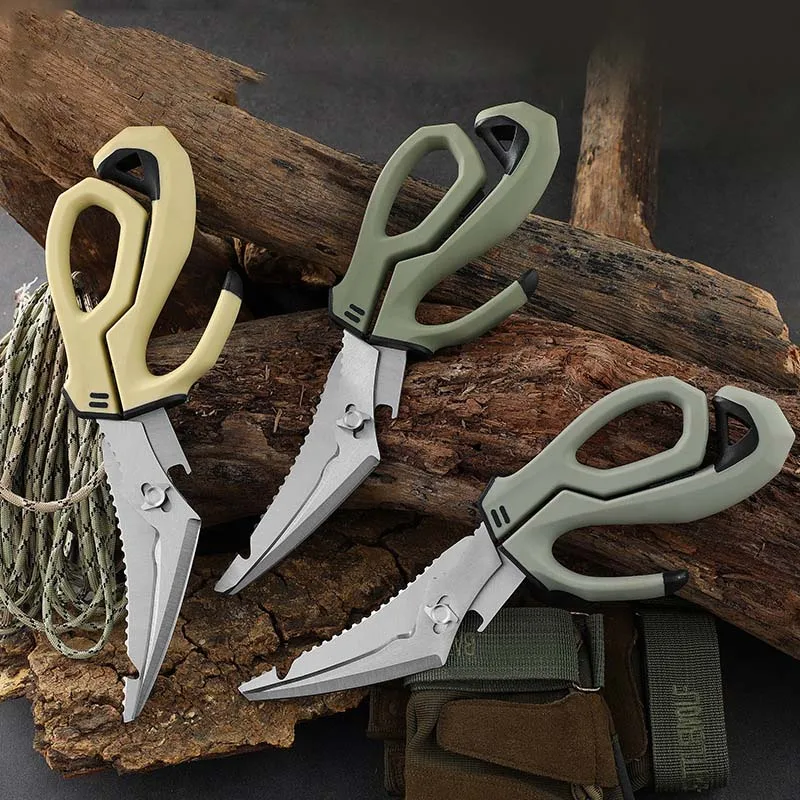 

Multifunction Tactical Scissors Kitchen Scissors Fish Shears Tool BBQ Kitchen Supplies Bottle Opener Bone Cutter Outdoor Tools
