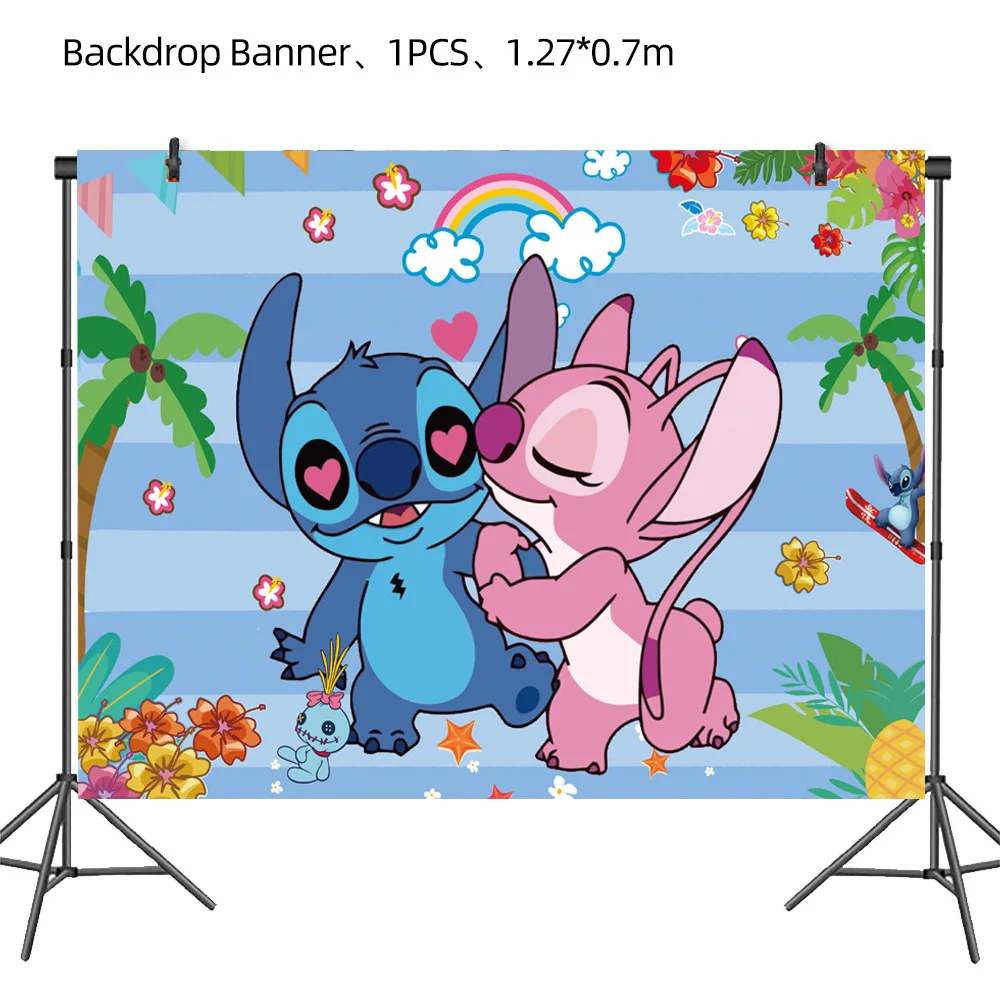 thumbnail image 1 of Decoración de cumpleaños de Disney Stitch, suministros para fiestas, vajilla, vasos de papel, platos, manteles, pancartas, telón de fondo, juego de globos, baby shower, 1 of 5
