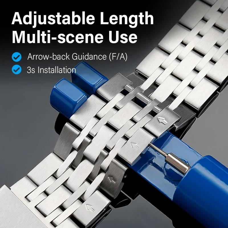 Elegant Solid Steel Watch Strap with Stainless Steel Butterfly Clasp