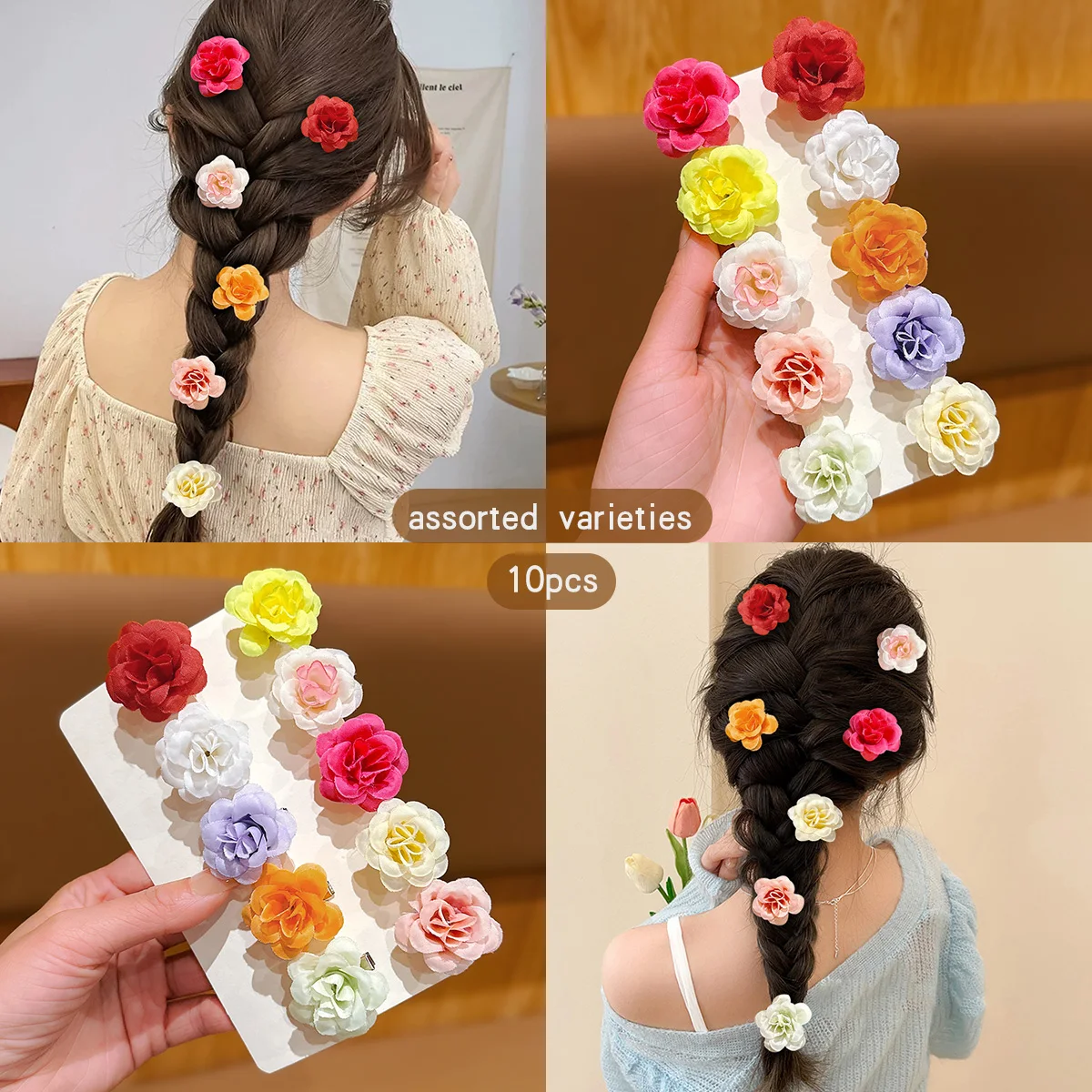 10 süße und niedliche bunte Haarspangen mit zufälligen Blumen für den täglichen Gebrauch, Haar-Accessoires