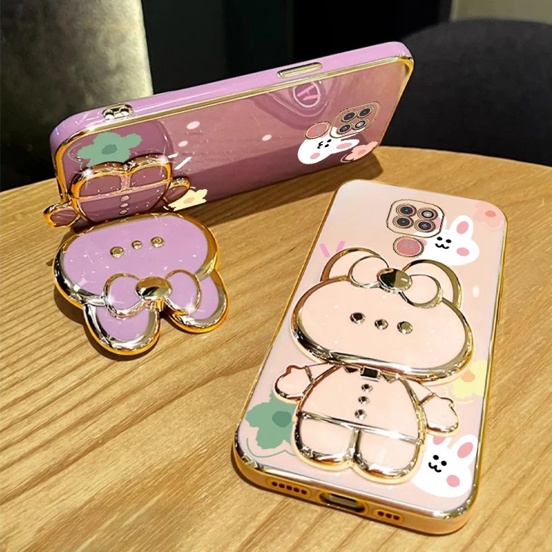 Elegant Flower Strap Makeup Mirror Rabbit Phone Holder Case - Stylish Stand Cover