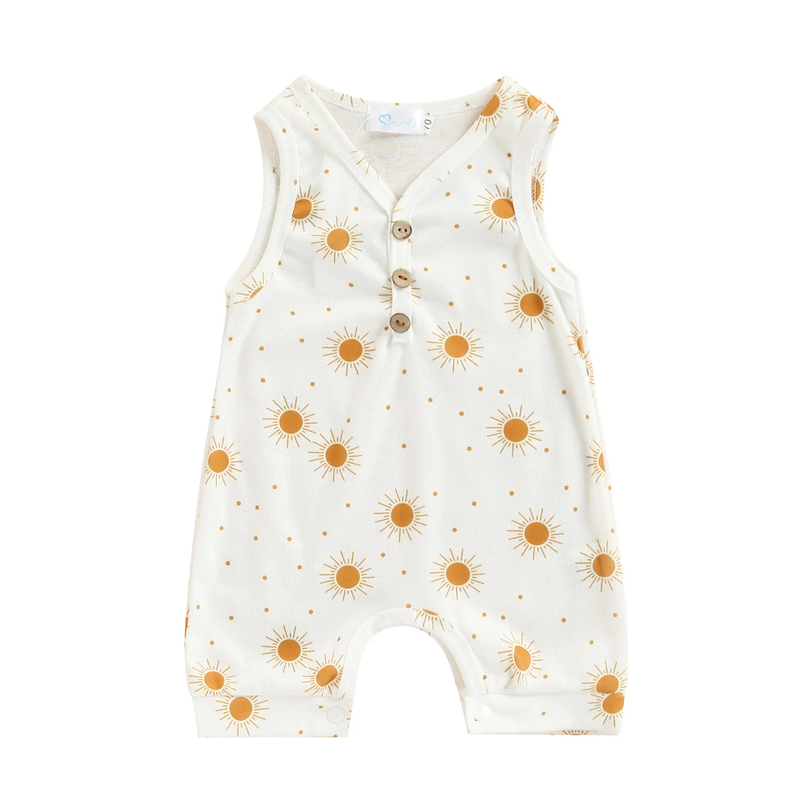 0-24M Toddler Girls Boys Summer Jumpsuit Sleeveless V Neck Sun/Floral Print Button Romper Cotton baby suit
