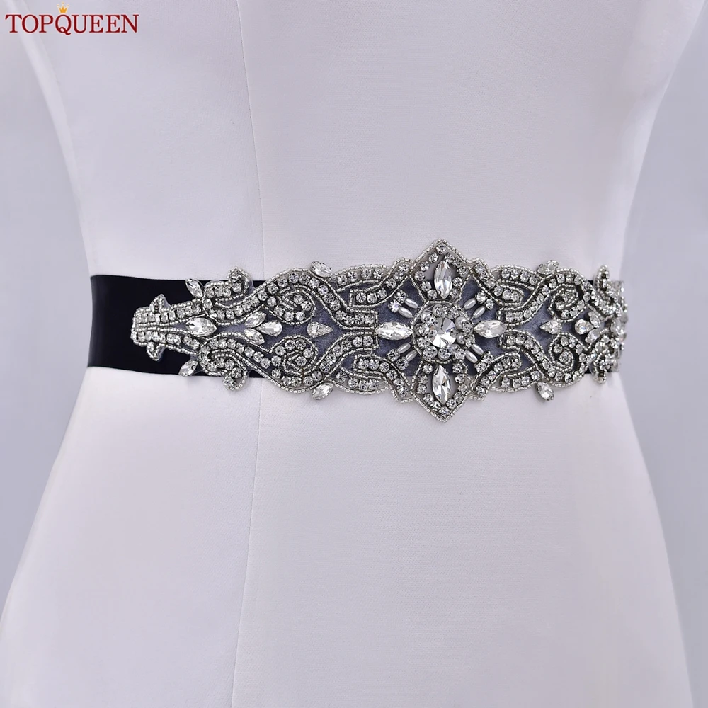 TOPQUEEN S26 럭셔리 모조 다이아몬드 웨딩 드레스 벨트 여성 크리스탈 아플리케 장식 신부 허리띠 신부 새시