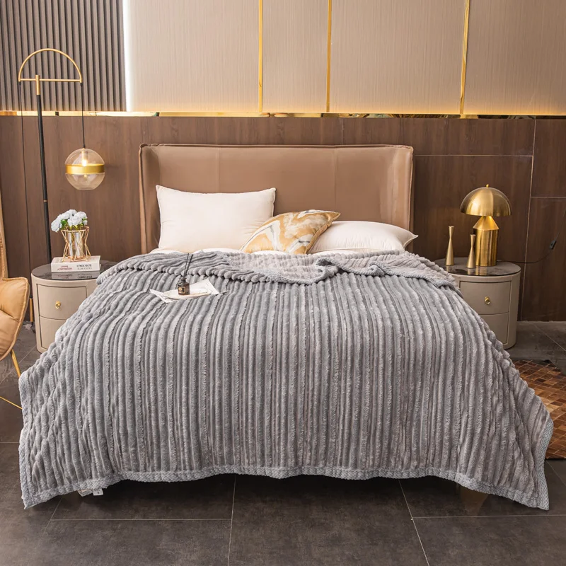 

Thickened High Gram Heavy Imitation Rabbit Wool Flannel Milk Wool Multifunctional Blanket Cover Blanket Classic Grey