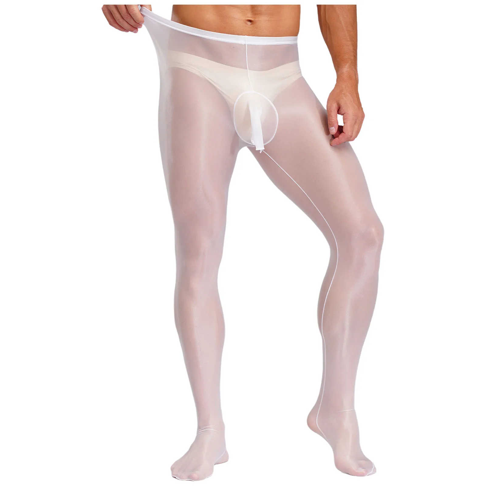 Bulge Pouch Opening Footed Tights Stockings for Gay Men Lingerie Tights Sheer Stocking Silky Underwear Pants Unitard Pantyhose