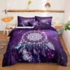 Dream Catcher Duvet Cover Set Purple Bedding Set Chic Boho Mandala Floral Feather Design Galaxy Comforter Cover Set Queen Size 1