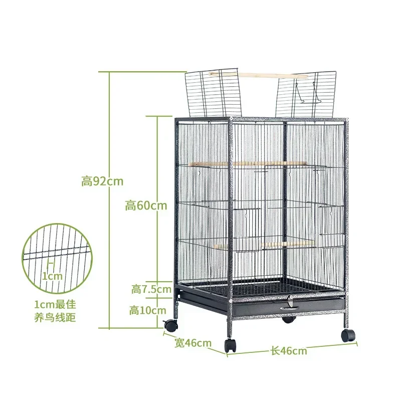 Large Metal Bird Cage with Wood Stand for Conures Lovebird Cockatiel Parakeets House Parrots Playground Activity Center