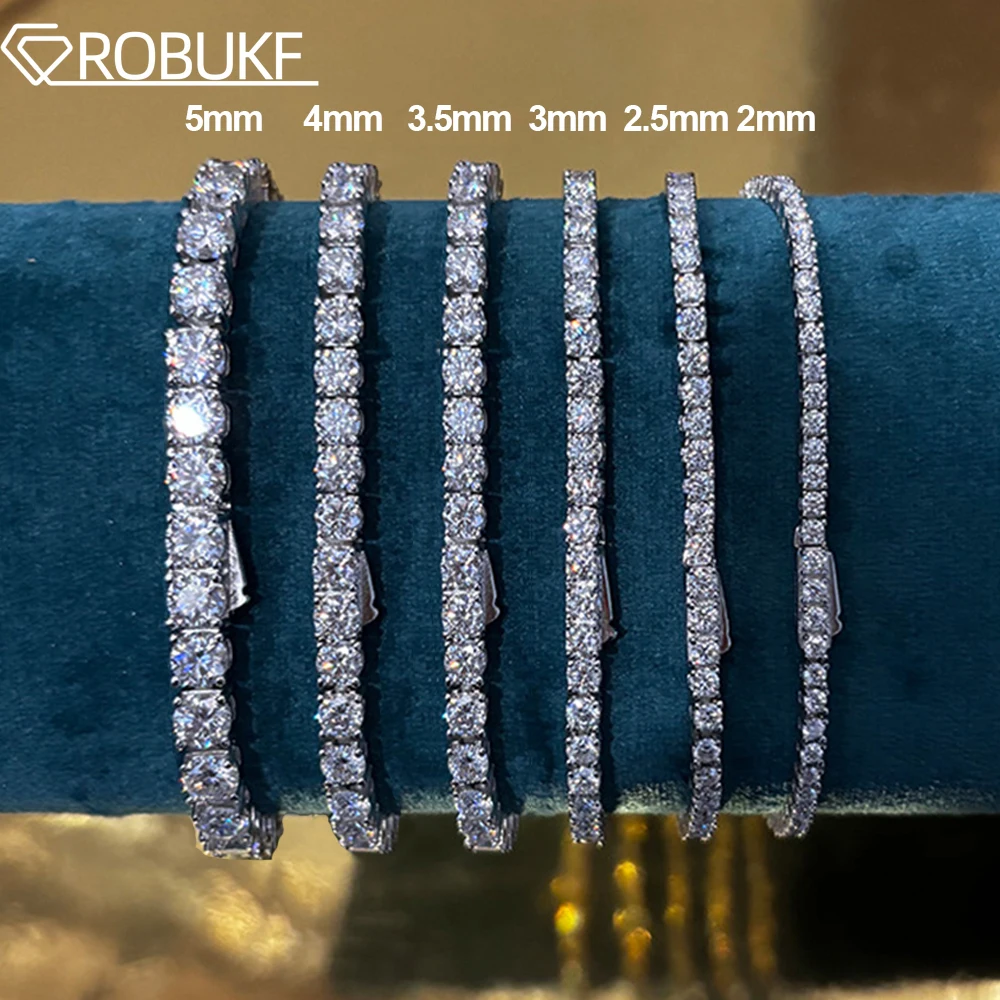 2-5mm Moissanite Tennis Bracelets for Women Men Lab Diamond S925 Silver Plated White Gold Bracelet Spring Clasp Wedding Jewelry