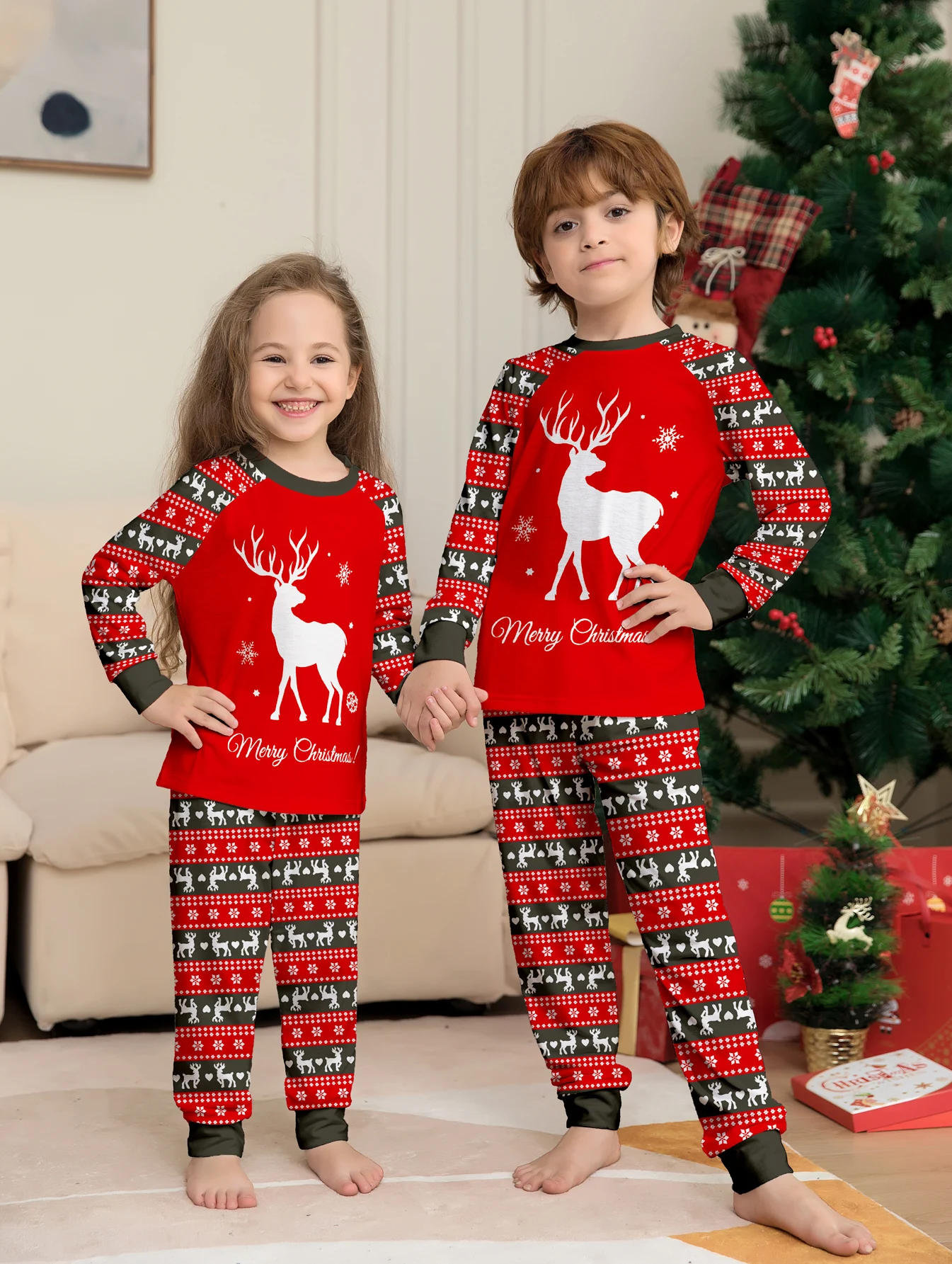 Mom Dad Kids 2 Pieces Pajamas Set Baby  Casual Loose Sleepwear Xmas Family Look Pyjamas Christmas Family Matching Outfits 3