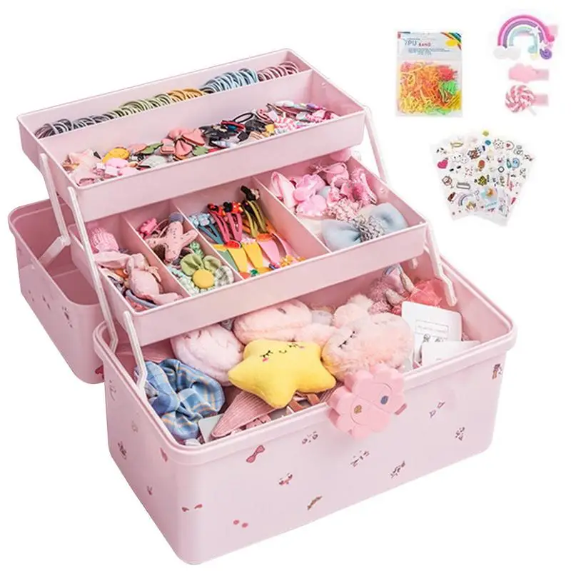 

Hair Accessories Box Pink Organizer Vanity Container Portable Cute Hair Clip Holder Headband Holder Makeup Storage Box