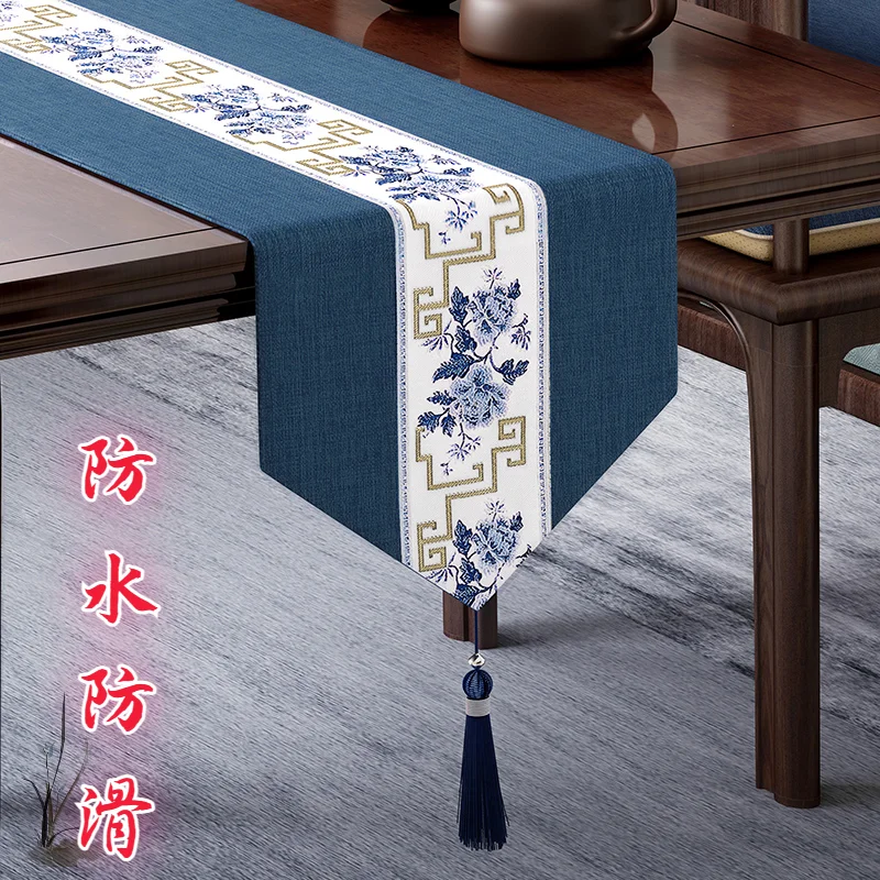 

Водонепроницаемый маслостойкий нескользящий настольный флаг с китайским принтом из хлопка и льна, Длинное украшение для чайного стола в отеле, настольное полотенце, постельный флаг
