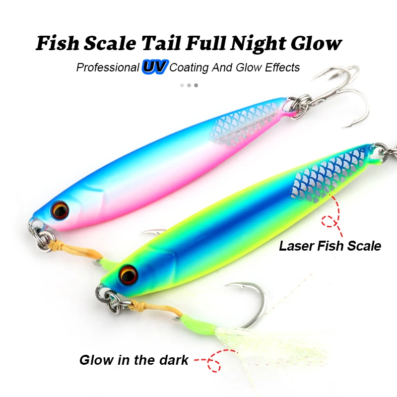 FJORD 20g 30g 40g 60g Metal Jig Shore Casting Hard Bait Scale Tail Night Glow Sea Fishing Lure Artificial Bait Fishing Equipment - Image 2