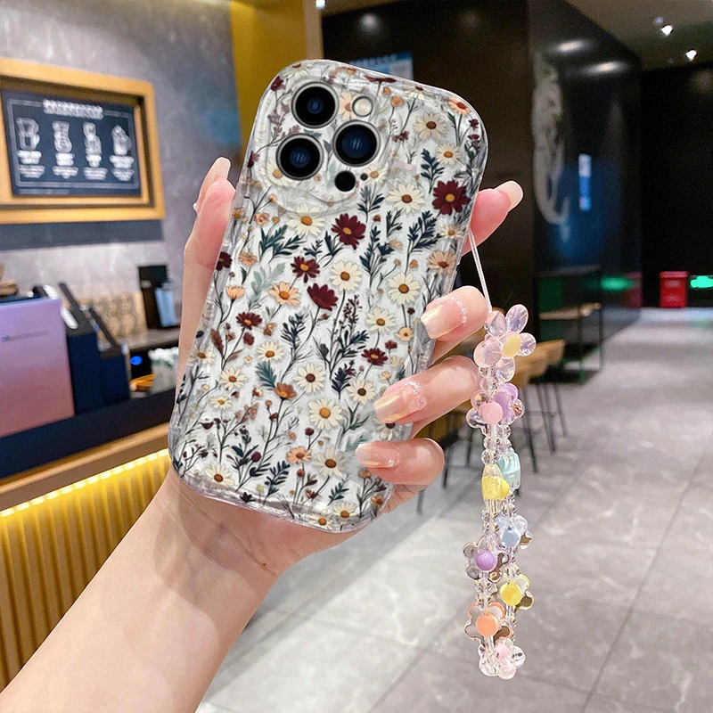 Daisy Floral Chain Silicone Case - Soft Protective Cover