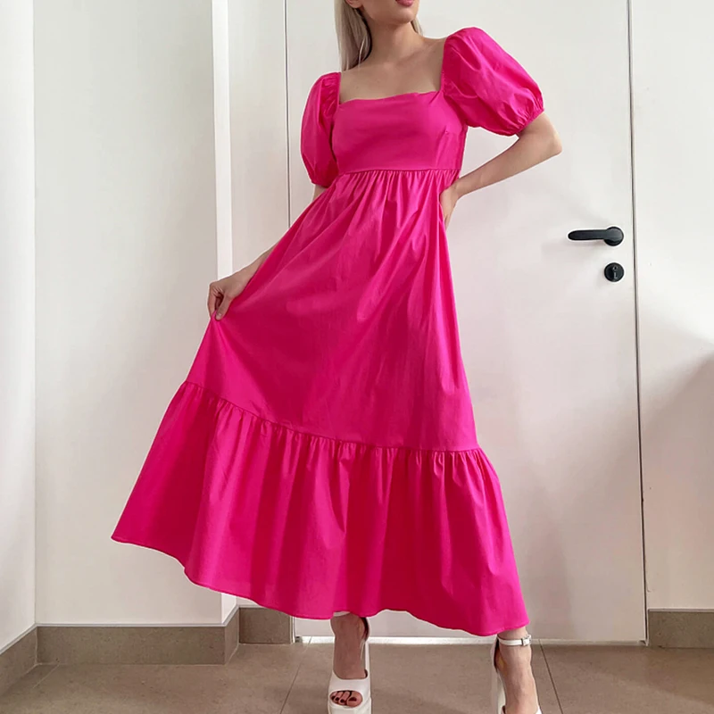 

Royal Blue Women's Summer Maxi Dress 100% Cotton A-line Casual Female Midi Dress Long Vintage Elegant Dresses for Women 2023