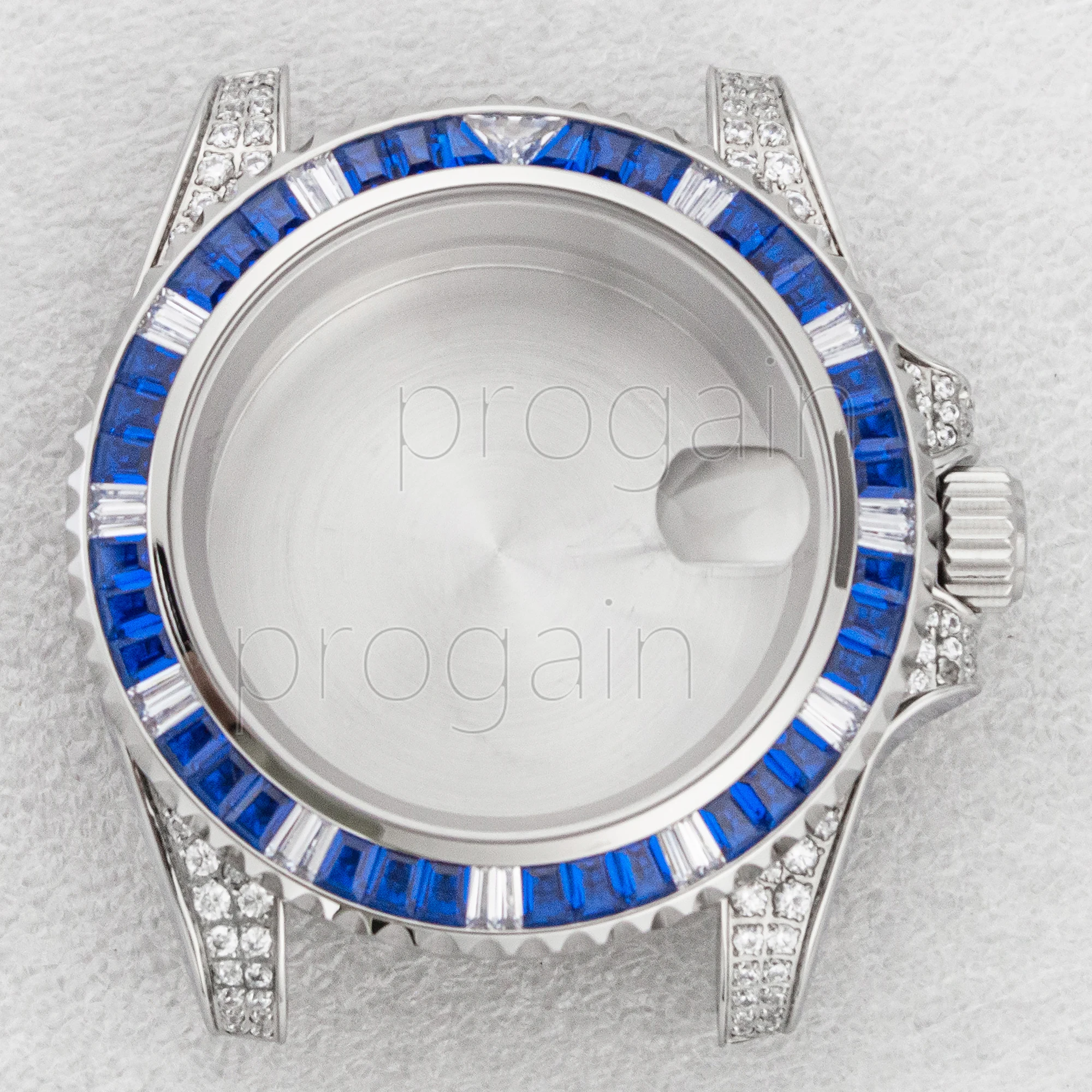 Luxury 40MM Full Diamond Stainless Steel Watch Case with Sapphire Crystal Glass