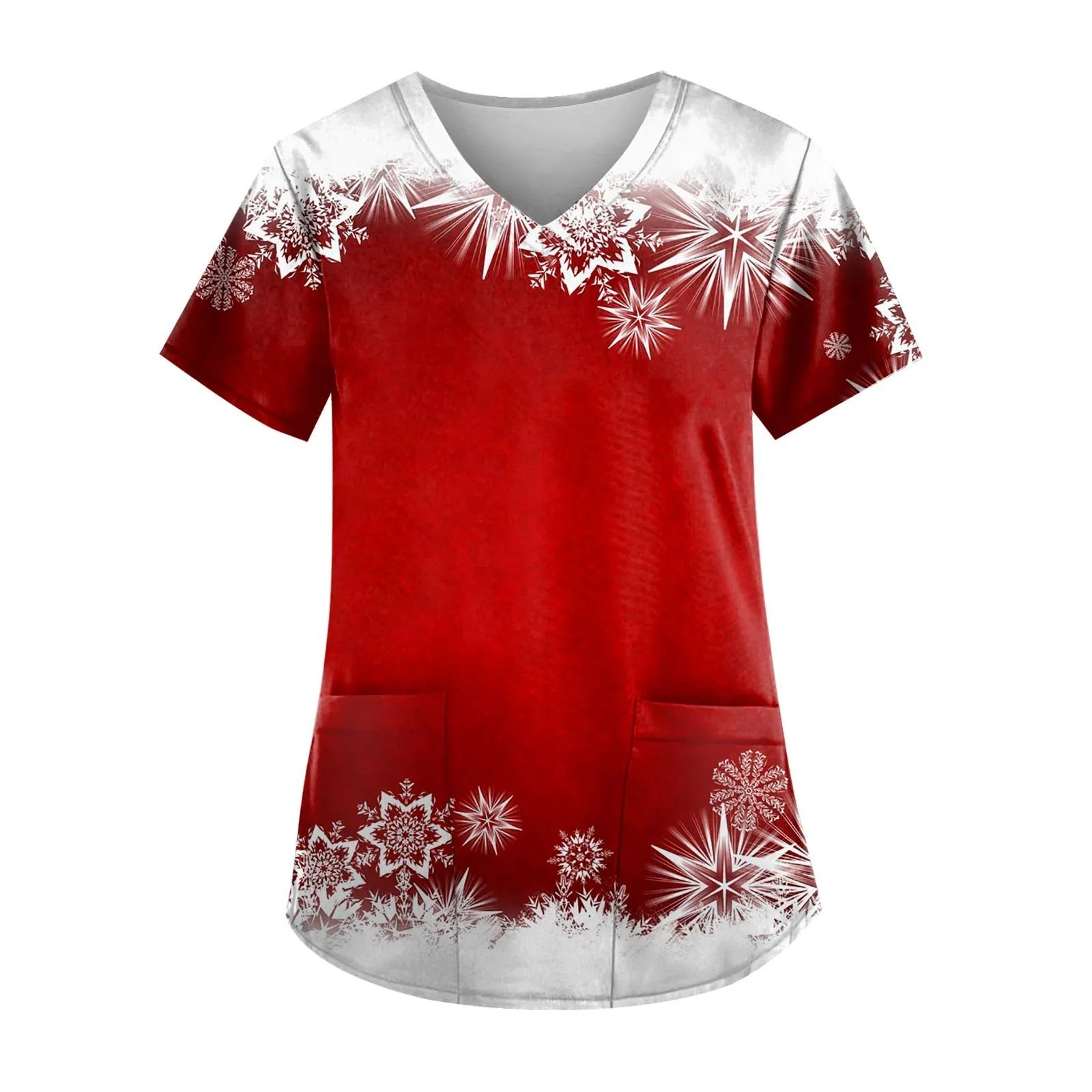 

Medical Uniforms Shirts Cartoon Plus Size V-Neck Tops Pockets Women Working Uniform Nurse Work Wear Christmas Print Femme Blouse